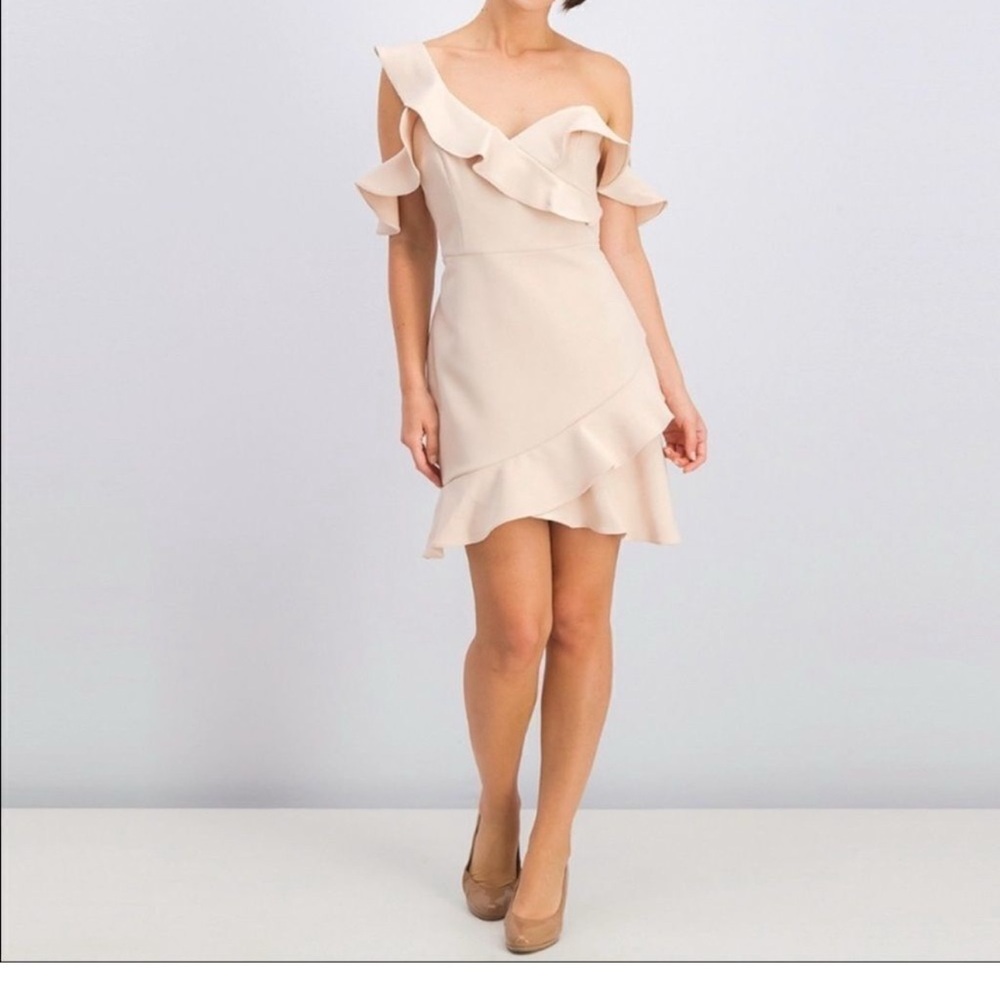 BCBG Max Azria Malik Bare Pink Ruffle Asymmetrical Dress